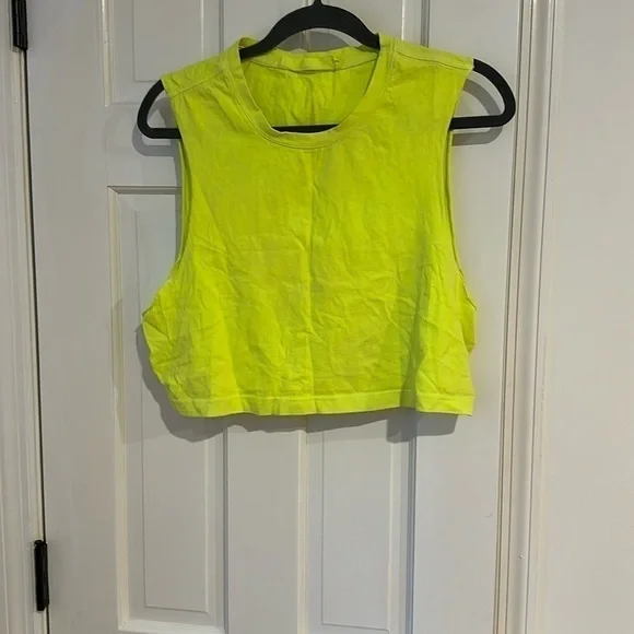 NWOT EMMA & SAM NEON YELLOW CROP TOP SIZE LARGE - Picture 1 of 3